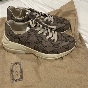 Gucci Beige and Brown Logo Sneakers